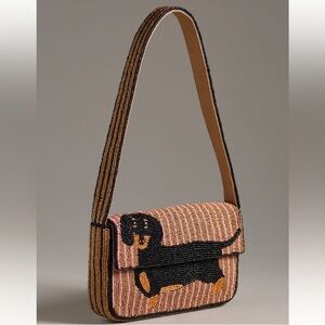New! Fiona Dachshund Beaded Bag by Anthropologie, Brown, Pink, & Black